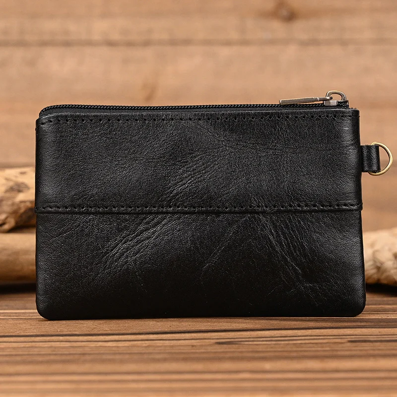 Luufan Genuine Leather Zipper Coin Wallet Men Wowen Natural Leather Small Short Purse Card Holder Cash Clutch Wallets Key Ring