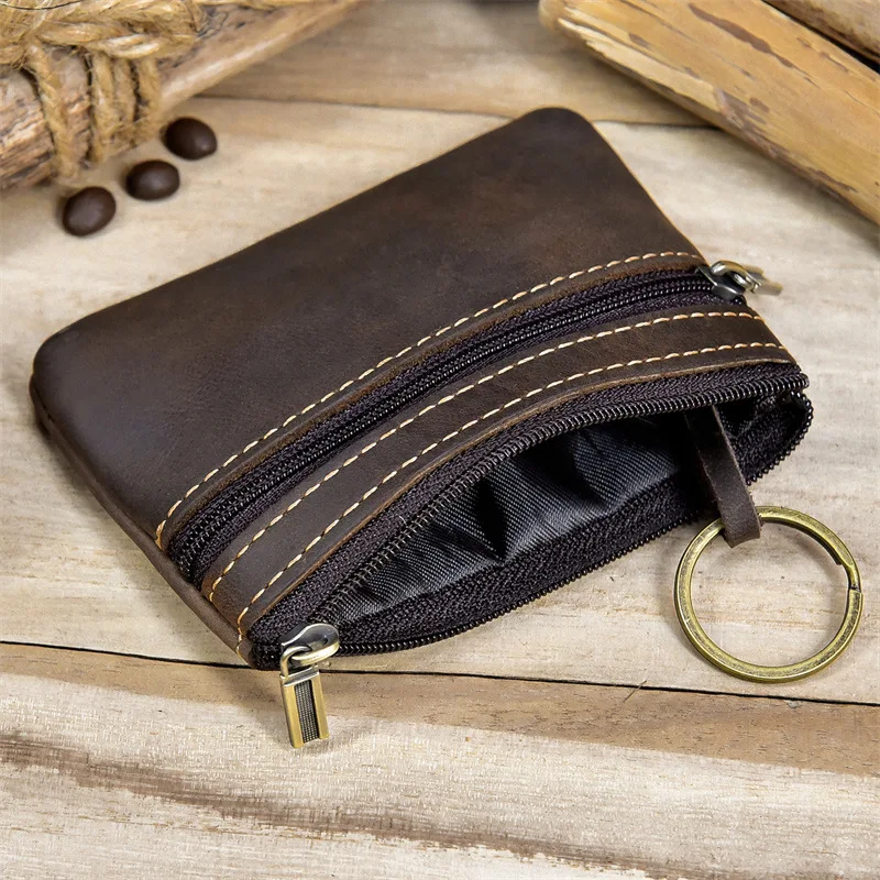 Luufan Genuine Leather Zipper Coin Wallet Men Wowen Natural Leather Small Short Purse Card Holder Cash Clutch Wallets Key Ring