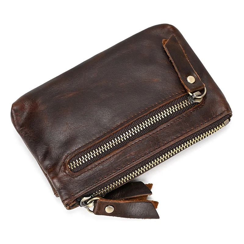 Luufan Genuine Leather Zipper Coin Wallet Men Wowen Natural Leather Small Short Purse Card Holder Cash Clutch Wallets Key Ring