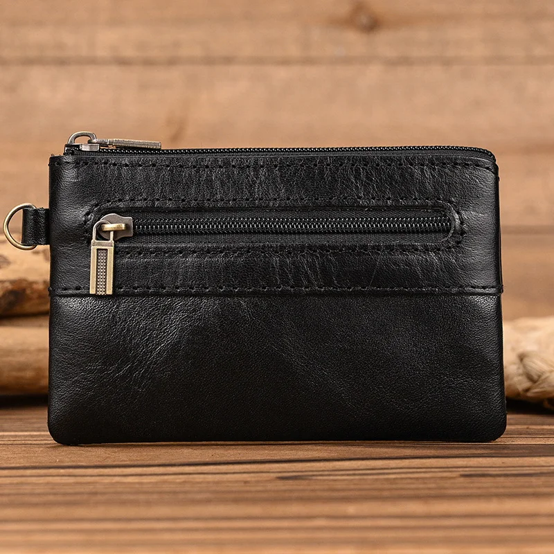 Luufan Genuine Leather Zipper Coin Wallet Men Wowen Natural Leather Small Short Purse Card Holder Cash Clutch Wallets Key Ring