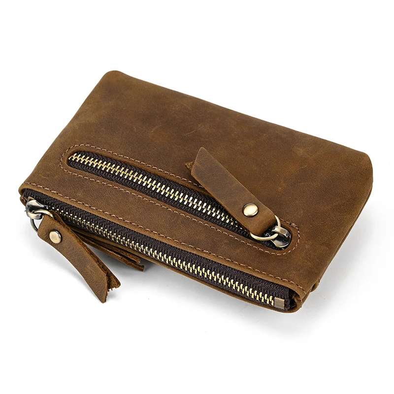 Luufan Genuine Leather Zipper Coin Wallet Men Wowen Natural Leather Small Short Purse Card Holder Cash Clutch Wallets Key Ring