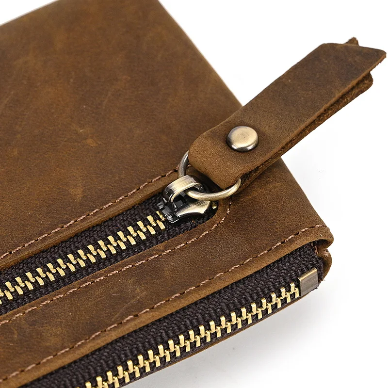 Luufan Genuine Leather Zipper Coin Wallet Men Wowen Natural Leather Small Short Purse Card Holder Cash Clutch Wallets Key Ring