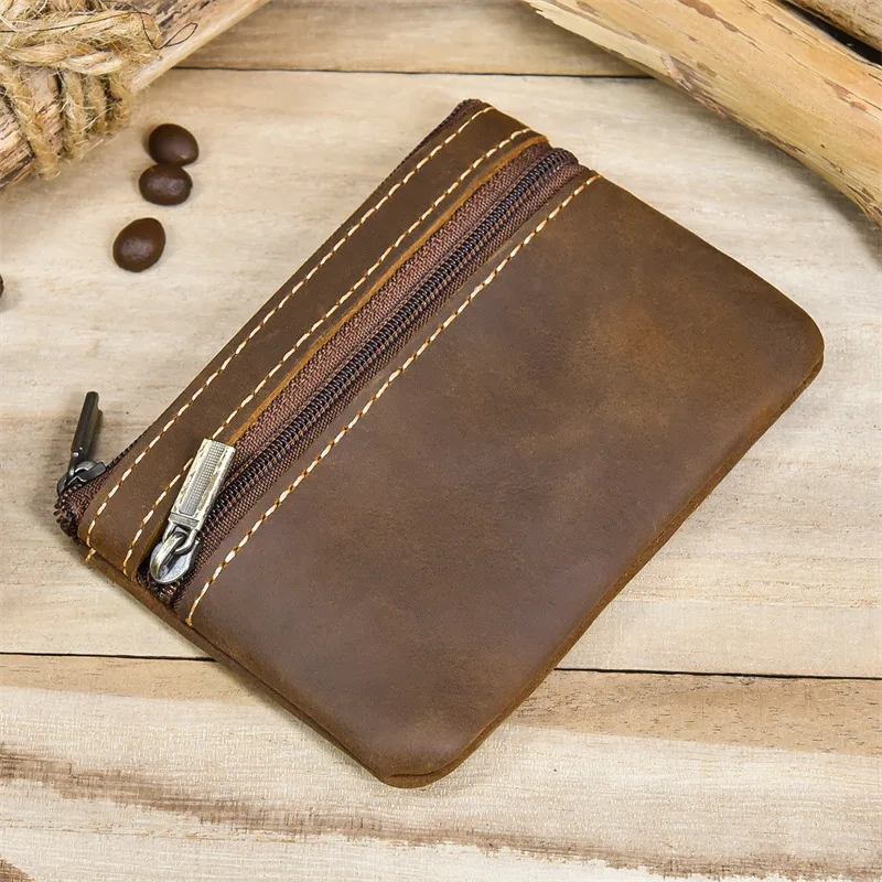 Luufan Genuine Leather Zipper Coin Wallet Men Wowen Natural Leather Small Short Purse Card Holder Cash Clutch Wallets Key Ring