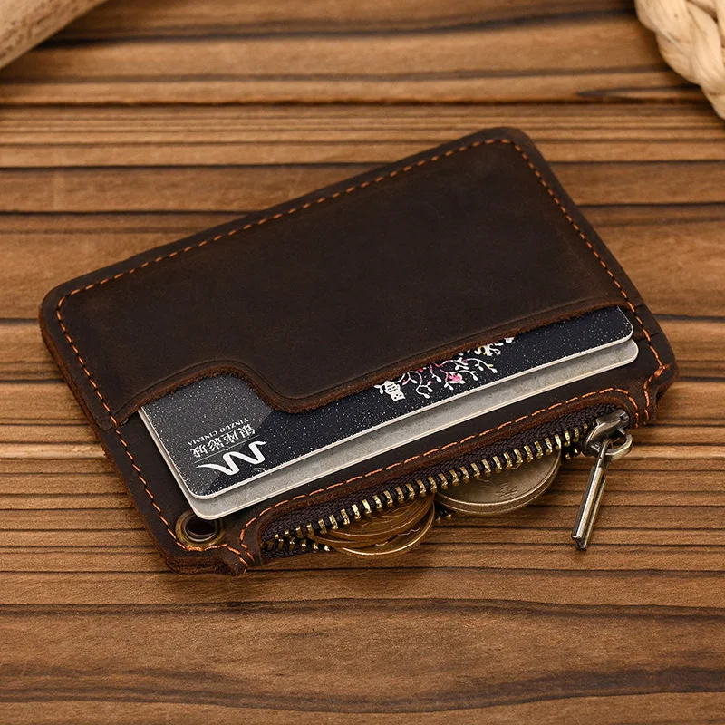 Luufan Genuine Leather Zipper Coin Wallet Men Wowen Natural Leather Small Short Purse Card Holder Cash Clutch Wallets Key Ring