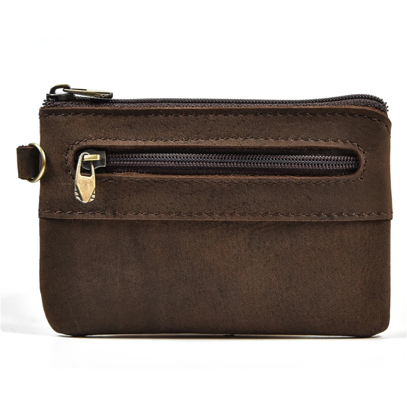 Luufan Genuine Leather Zipper Coin Wallet Men Wowen Natural Leather Small Short Purse Card Holder Cash Clutch Wallets Key Ring