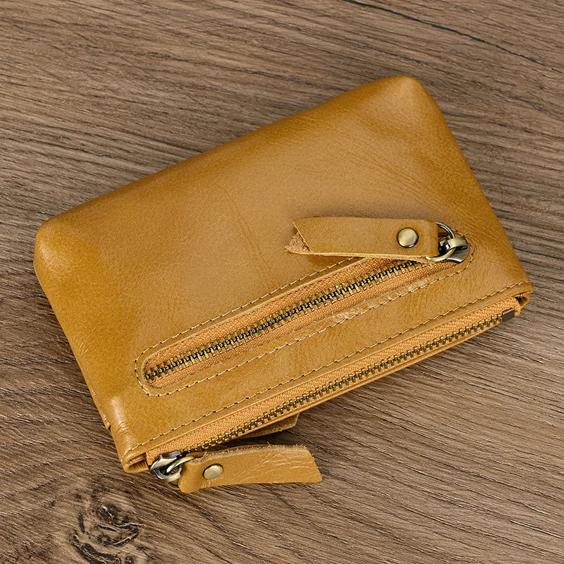 Luufan Genuine Leather Zipper Coin Wallet Men Wowen Natural Leather Small Short Purse Card Holder Cash Clutch Wallets Key Ring