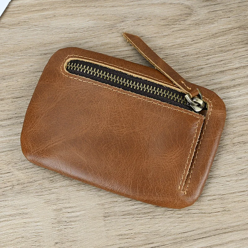 Luufan Genuine Leather Zipper Coin Wallet Men Wowen Natural Leather Small Short Purse Card Holder Cash Clutch Wallets Key Ring
