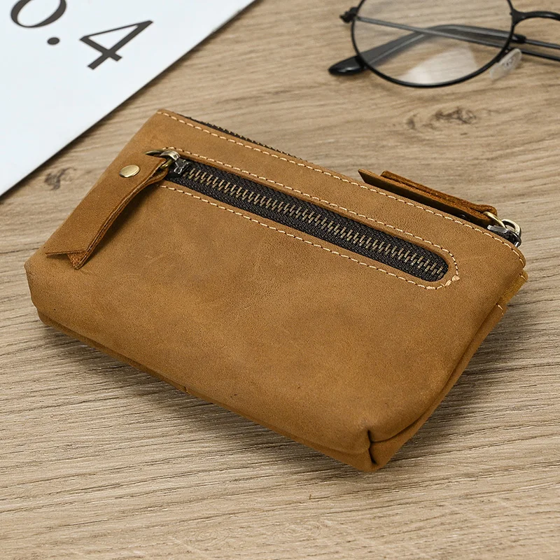 Luufan Genuine Leather Zipper Coin Wallet Men Wowen Natural Leather Small Short Purse Card Holder Cash Clutch Wallets Key Ring