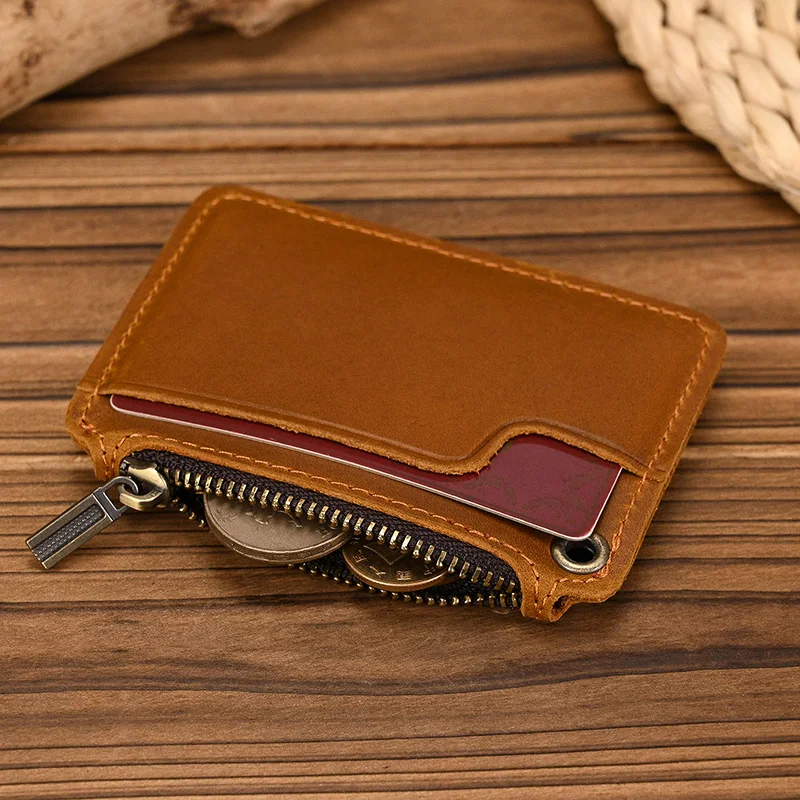 Luufan Genuine Leather Zipper Coin Wallet Men Wowen Natural Leather Small Short Purse Card Holder Cash Clutch Wallets Key Ring