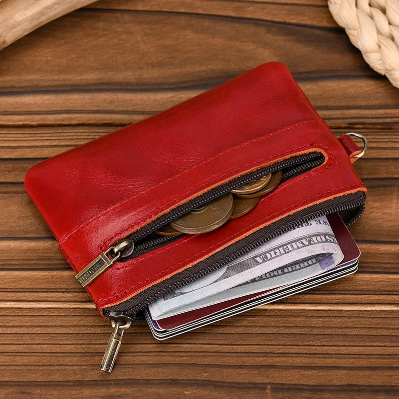 Luufan Genuine Leather Zipper Coin Wallet Men Wowen Natural Leather Small Short Purse Card Holder Cash Clutch Wallets Key Ring
