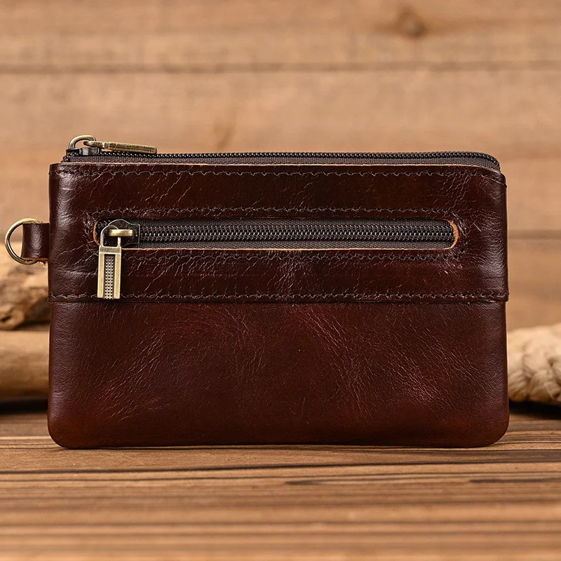 Luufan Genuine Leather Zipper Coin Wallet Men Wowen Natural Leather Small Short Purse Card Holder Cash Clutch Wallets Key Ring