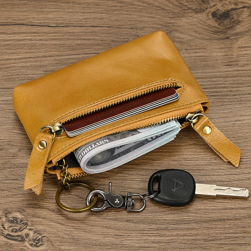 Luufan Genuine Leather Zipper Coin Wallet Men Wowen Natural Leather Small Short Purse Card Holder Cash Clutch Wallets Key Ring