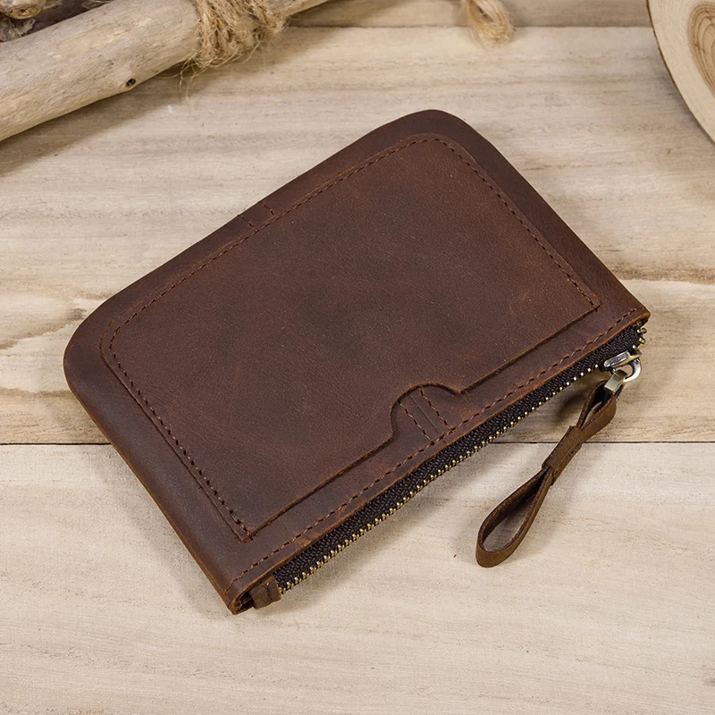 Luufan Genuine Leather Zipper Coin Wallet Men Wowen Natural Leather Small Short Purse Card Holder Cash Clutch Wallets Key Ring