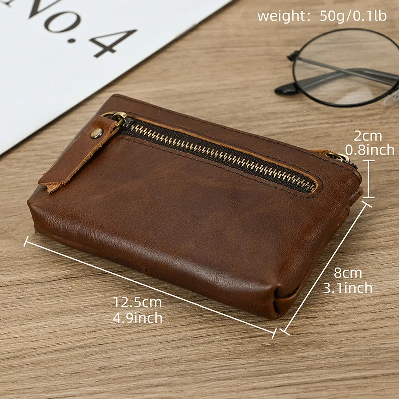 Luufan Genuine Leather Zipper Coin Wallet Men Wowen Natural Leather Small Short Purse Card Holder Cash Clutch Wallets Key Ring