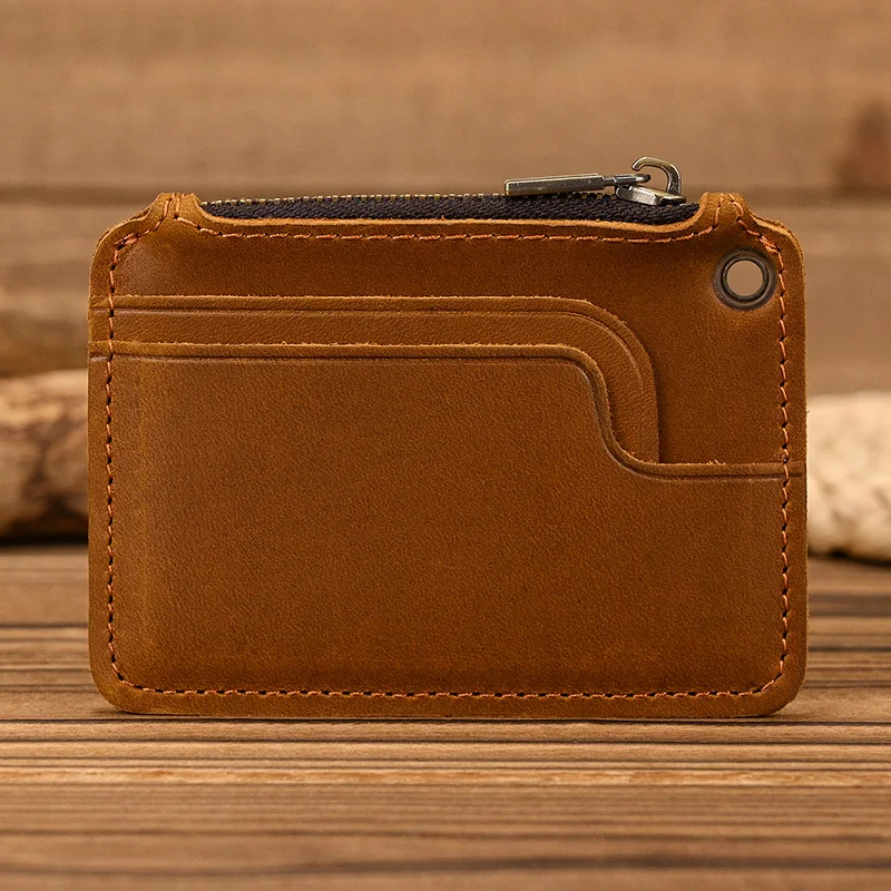 Luufan Genuine Leather Zipper Coin Wallet Men Wowen Natural Leather Small Short Purse Card Holder Cash Clutch Wallets Key Ring