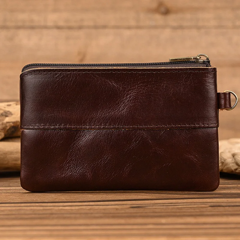 Luufan Genuine Leather Zipper Coin Wallet Men Wowen Natural Leather Small Short Purse Card Holder Cash Clutch Wallets Key Ring