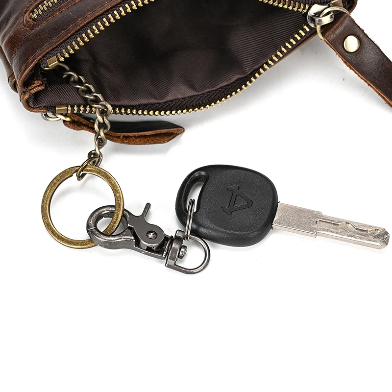 Luufan Genuine Leather Zipper Coin Wallet Men Wowen Natural Leather Small Short Purse Card Holder Cash Clutch Wallets Key Ring
