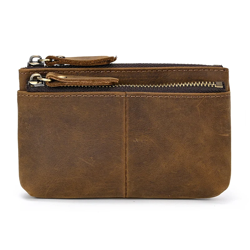 Luufan Genuine Leather Zipper Coin Wallet Men Wowen Natural Leather Small Short Purse Card Holder Cash Clutch Wallets Key Ring