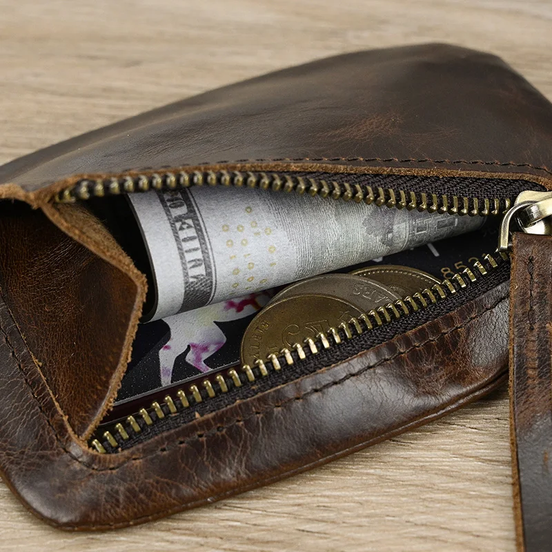 Luufan Genuine Leather Zipper Coin Wallet Men Wowen Natural Leather Small Short Purse Card Holder Cash Clutch Wallets Key Ring