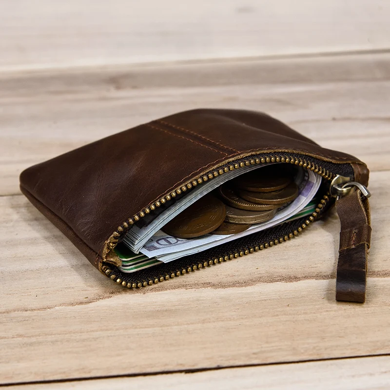 Luufan Genuine Leather Zipper Coin Wallet Men Wowen Natural Leather Small Short Purse Card Holder Cash Clutch Wallets Key Ring