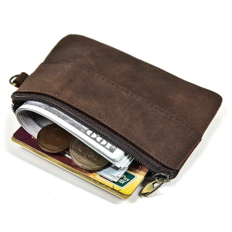 Luufan Genuine Leather Zipper Coin Wallet Men Wowen Natural Leather Small Short Purse Card Holder Cash Clutch Wallets Key Ring