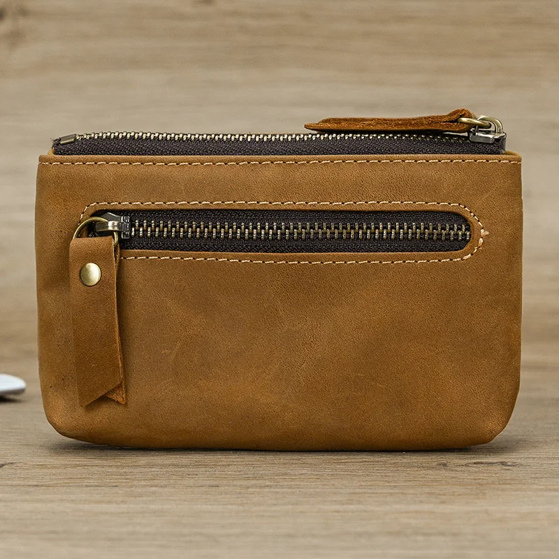 Luufan Genuine Leather Zipper Coin Wallet Men Wowen Natural Leather Small Short Purse Card Holder Cash Clutch Wallets Key Ring