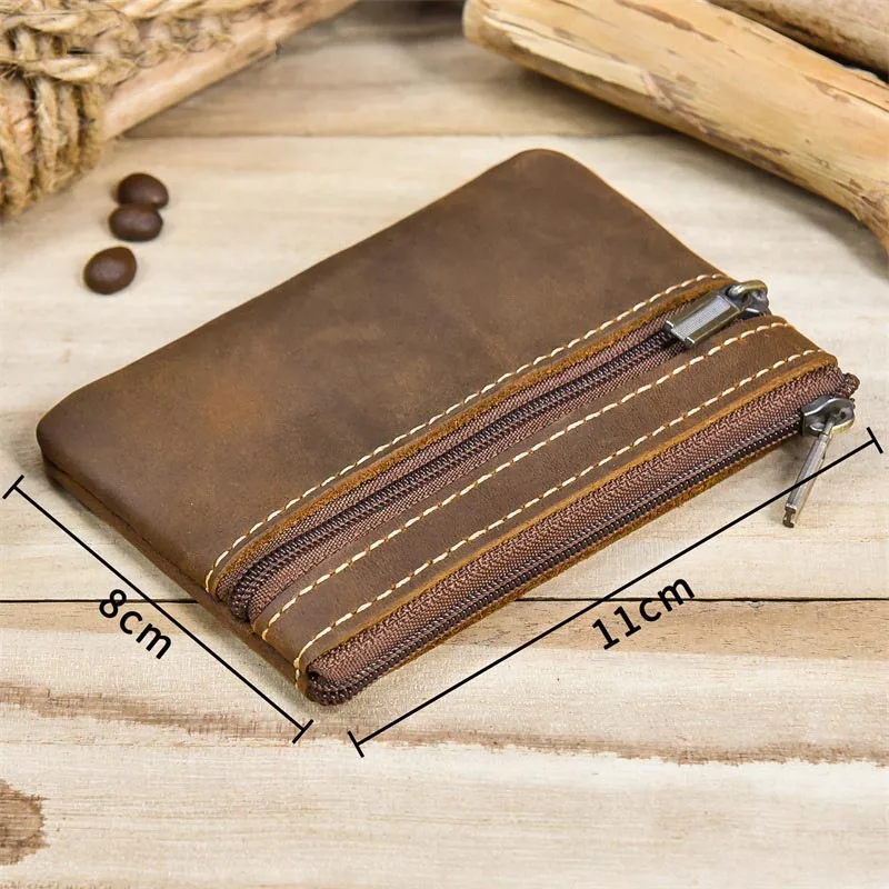 Luufan Genuine Leather Zipper Coin Wallet Men Wowen Natural Leather Small Short Purse Card Holder Cash Clutch Wallets Key Ring