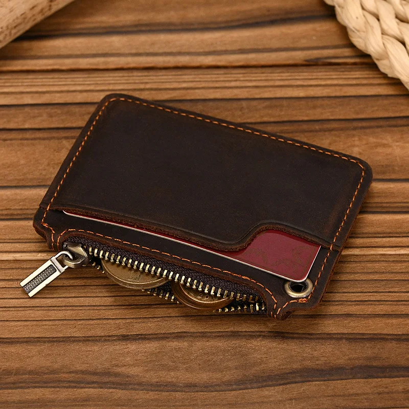 Luufan Genuine Leather Zipper Coin Wallet Men Wowen Natural Leather Small Short Purse Card Holder Cash Clutch Wallets Key Ring