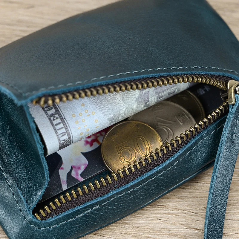 Luufan Genuine Leather Zipper Coin Wallet Men Wowen Natural Leather Small Short Purse Card Holder Cash Clutch Wallets Key Ring