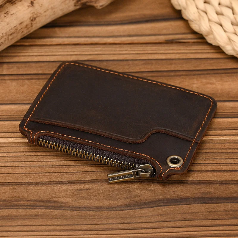 Luufan Genuine Leather Zipper Coin Wallet Men Wowen Natural Leather Small Short Purse Card Holder Cash Clutch Wallets Key Ring