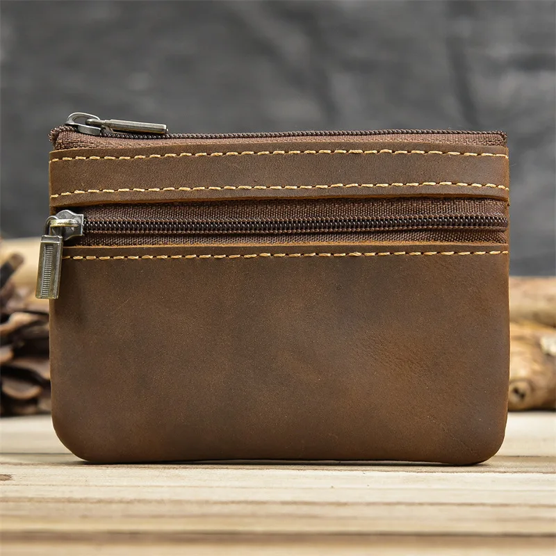 Luufan Genuine Leather Zipper Coin Wallet Men Wowen Natural Leather Small Short Purse Card Holder Cash Clutch Wallets Key Ring