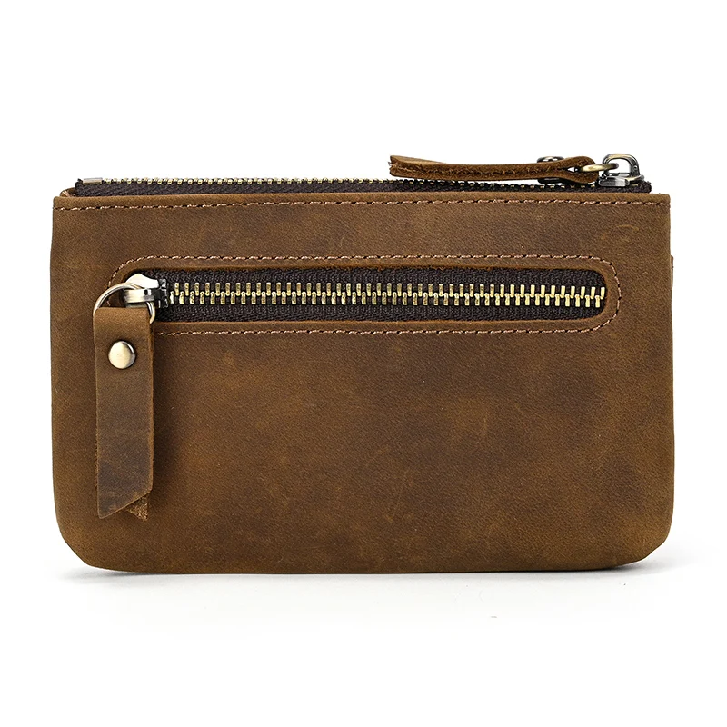 Luufan Genuine Leather Zipper Coin Wallet Men Wowen Natural Leather Small Short Purse Card Holder Cash Clutch Wallets Key Ring