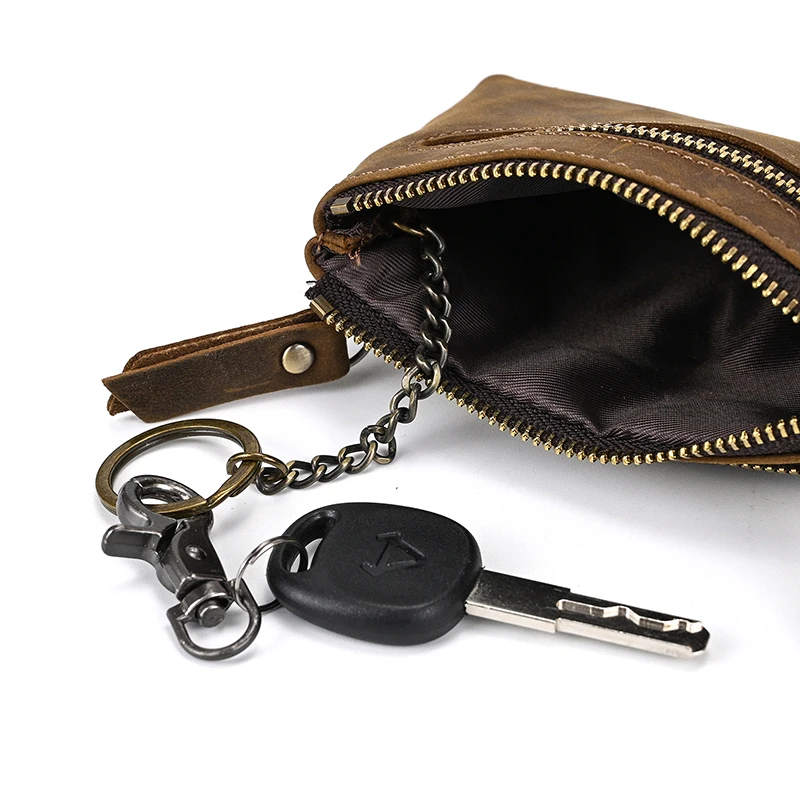 Luufan Genuine Leather Zipper Coin Wallet Men Wowen Natural Leather Small Short Purse Card Holder Cash Clutch Wallets Key Ring