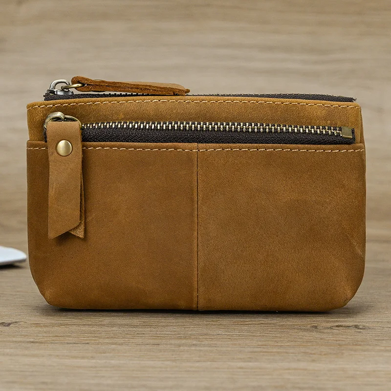 Luufan Genuine Leather Zipper Coin Wallet Men Wowen Natural Leather Small Short Purse Card Holder Cash Clutch Wallets Key Ring