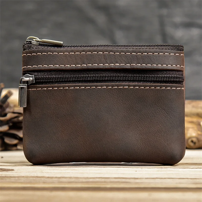 Luufan Genuine Leather Zipper Coin Wallet Men Wowen Natural Leather Small Short Purse Card Holder Cash Clutch Wallets Key Ring