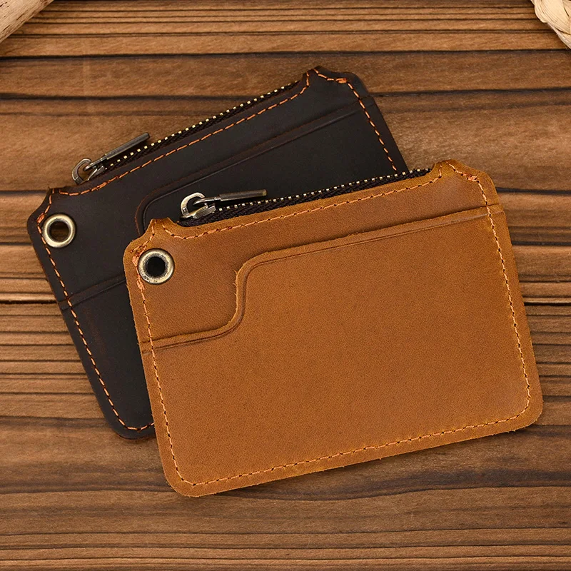Luufan Genuine Leather Zipper Coin Wallet Men Wowen Natural Leather Small Short Purse Card Holder Cash Clutch Wallets Key Ring