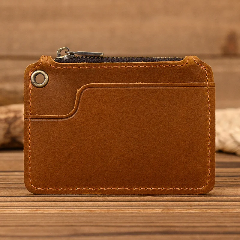 Luufan Genuine Leather Zipper Coin Wallet Men Wowen Natural Leather Small Short Purse Card Holder Cash Clutch Wallets Key Ring