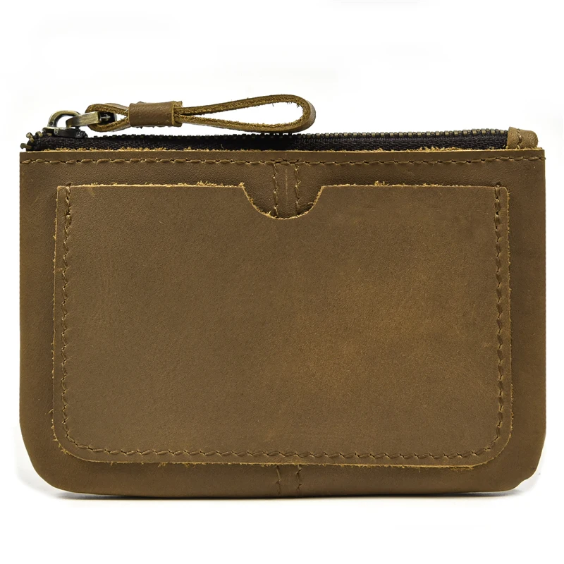 Luufan Genuine Leather Zipper Coin Wallet Men Wowen Natural Leather Small Short Purse Card Holder Cash Clutch Wallets Key Ring