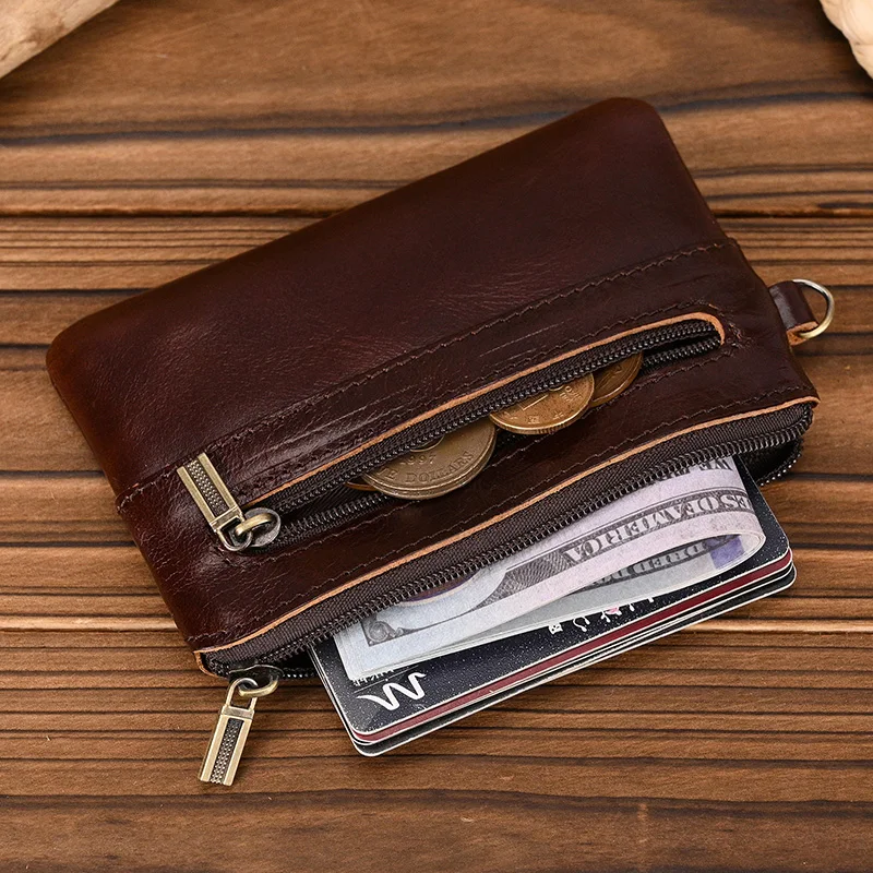 Luufan Genuine Leather Zipper Coin Wallet Men Wowen Natural Leather Small Short Purse Card Holder Cash Clutch Wallets Key Ring