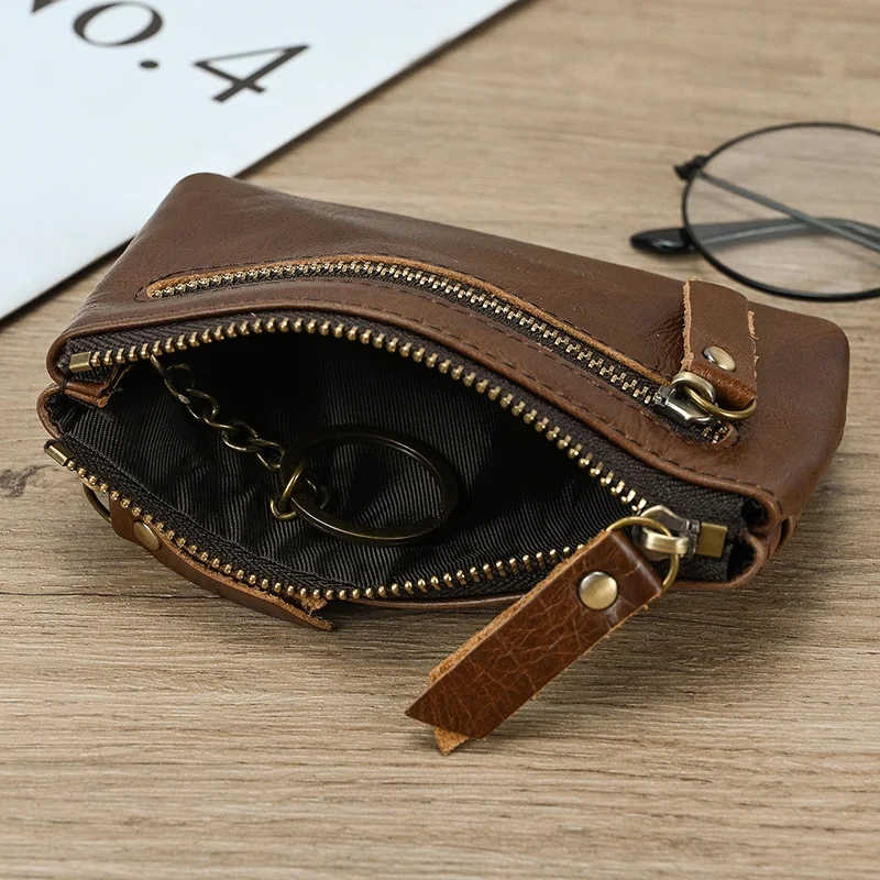 Luufan Genuine Leather Zipper Coin Wallet Men Wowen Natural Leather Small Short Purse Card Holder Cash Clutch Wallets Key Ring
