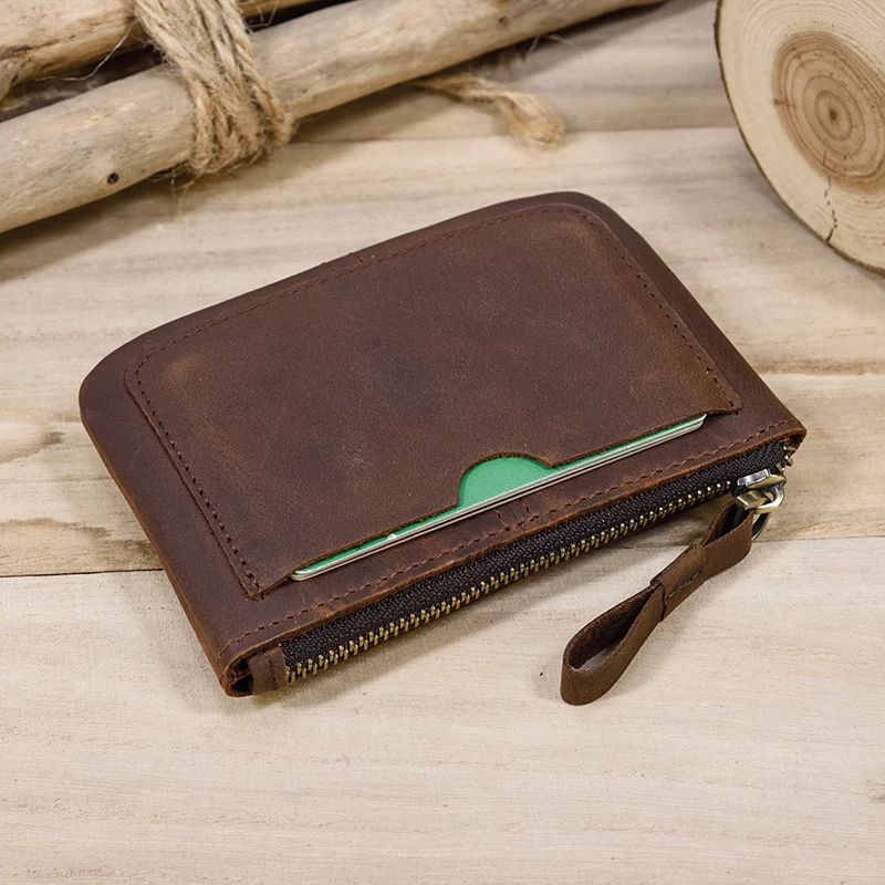Luufan Genuine Leather Zipper Coin Wallet Men Wowen Natural Leather Small Short Purse Card Holder Cash Clutch Wallets Key Ring