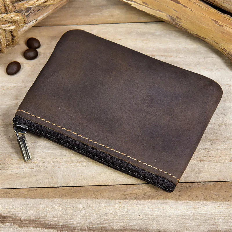 Luufan Genuine Leather Zipper Coin Wallet Men Wowen Natural Leather Small Short Purse Card Holder Cash Clutch Wallets Key Ring