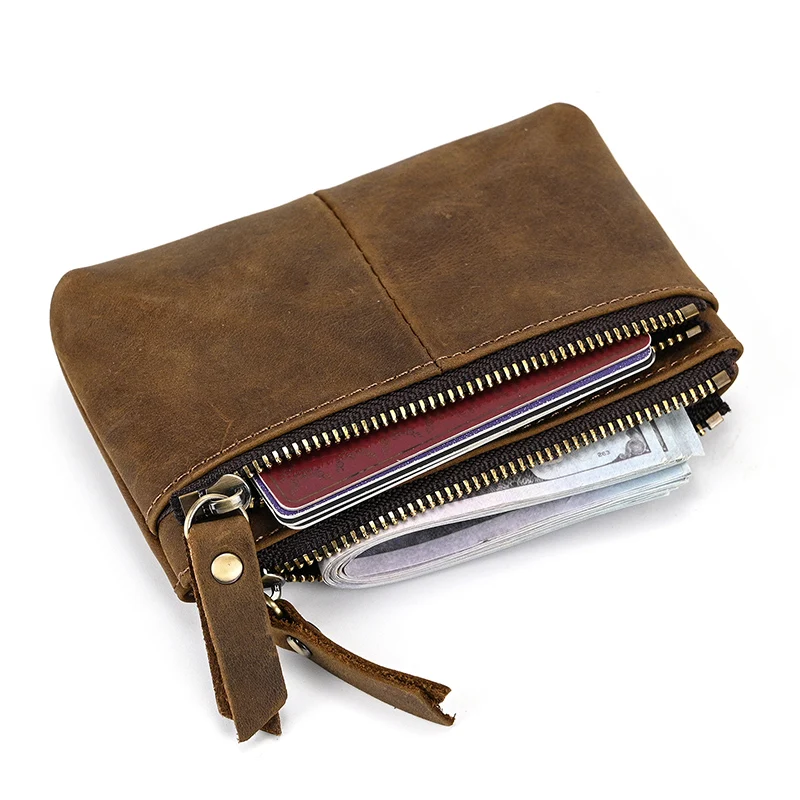 Luufan Genuine Leather Zipper Coin Wallet Men Wowen Natural Leather Small Short Purse Card Holder Cash Clutch Wallets Key Ring