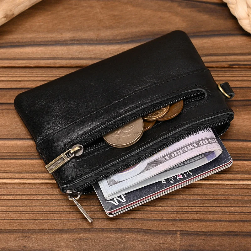 Luufan Genuine Leather Zipper Coin Wallet Men Wowen Natural Leather Small Short Purse Card Holder Cash Clutch Wallets Key Ring