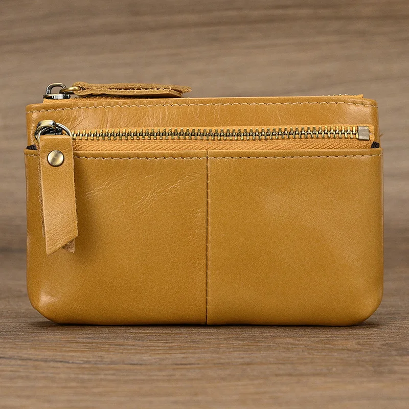 Luufan Genuine Leather Zipper Coin Wallet Men Wowen Natural Leather Small Short Purse Card Holder Cash Clutch Wallets Key Ring