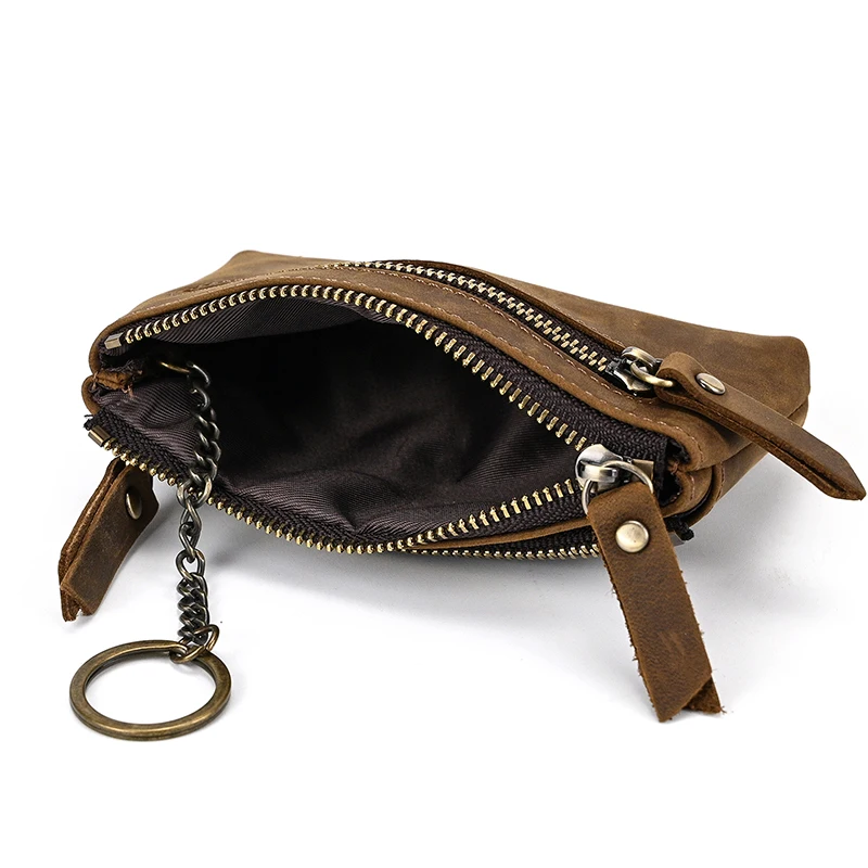 Luufan Genuine Leather Zipper Coin Wallet Men Wowen Natural Leather Small Short Purse Card Holder Cash Clutch Wallets Key Ring