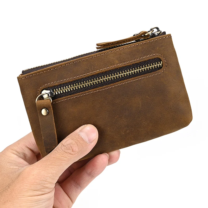 Luufan Genuine Leather Zipper Coin Wallet Men Wowen Natural Leather Small Short Purse Card Holder Cash Clutch Wallets Key Ring