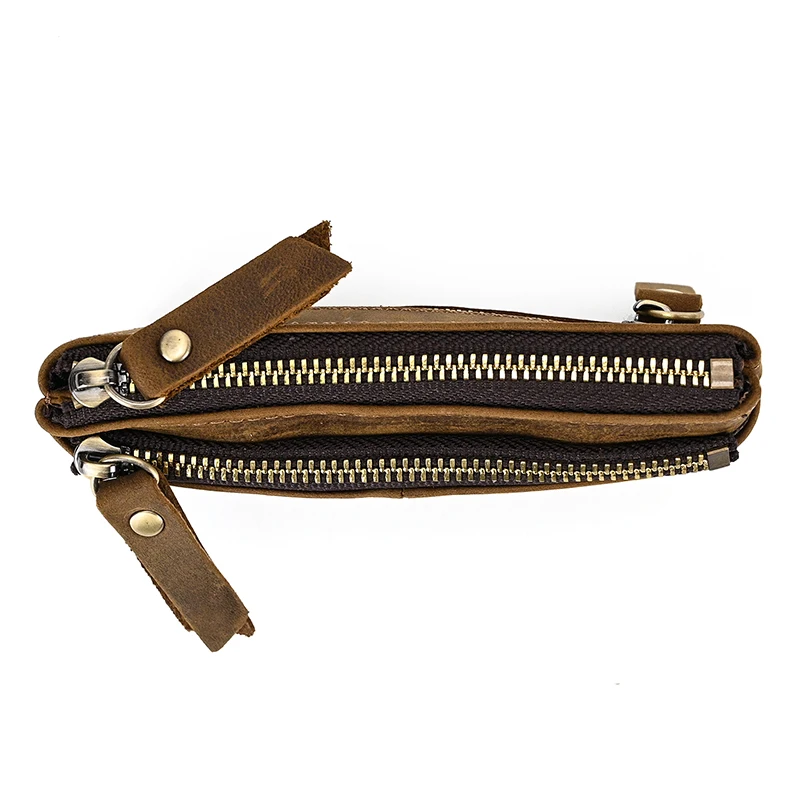 Luufan Genuine Leather Zipper Coin Wallet Men Wowen Natural Leather Small Short Purse Card Holder Cash Clutch Wallets Key Ring