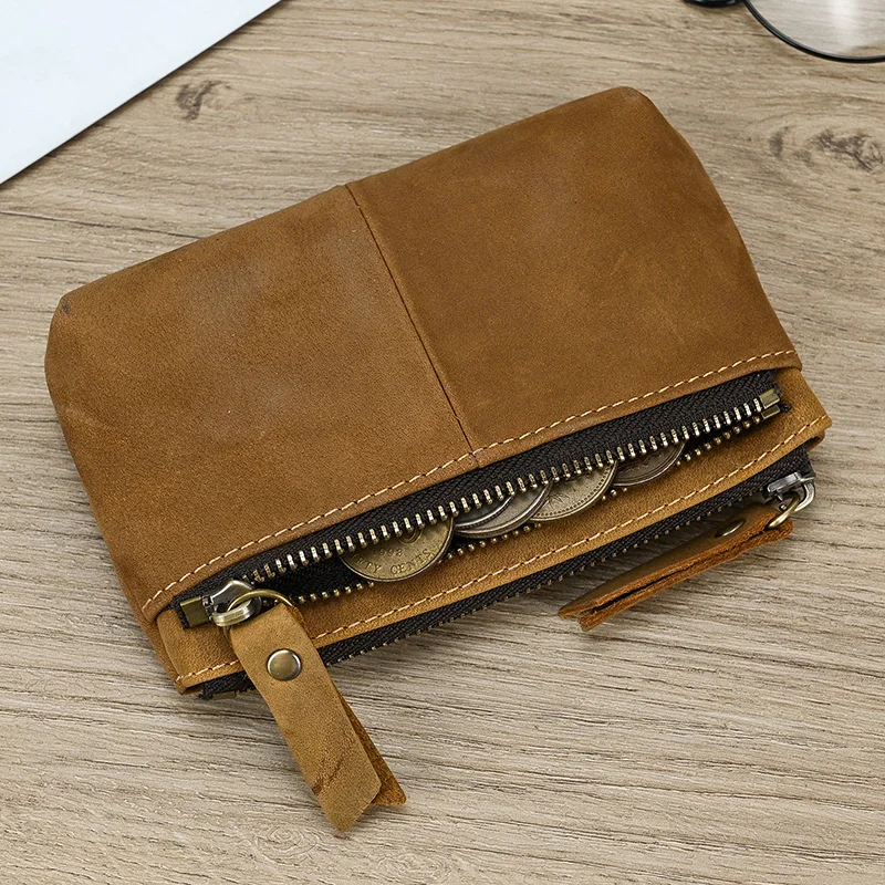 Luufan Genuine Leather Zipper Coin Wallet Men Wowen Natural Leather Small Short Purse Card Holder Cash Clutch Wallets Key Ring