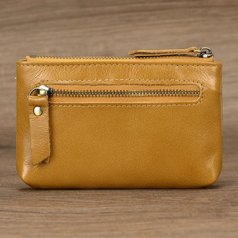 Luufan Genuine Leather Zipper Coin Wallet Men Wowen Natural Leather Small Short Purse Card Holder Cash Clutch Wallets Key Ring